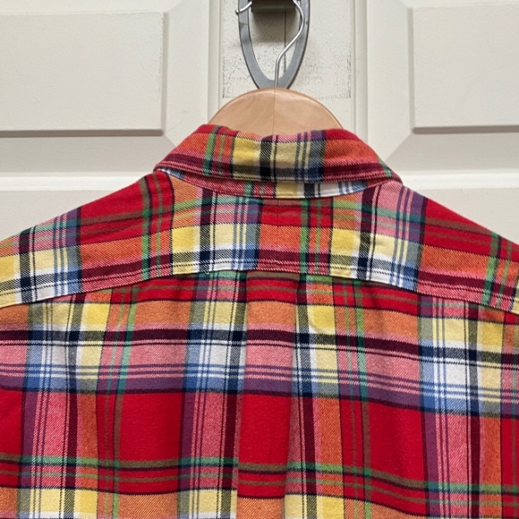 Ralph Lauren button down shirt, cotton flannel plaid, long sleeve, red, yellow M - Picture 8 of 11